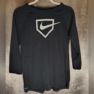 Nike Kids Black Long Sleeve Tee with Home Plate Nike Swoosh Logo